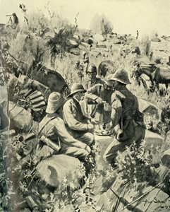 Lord Roberts und Stab beim Mittagessen auf dem Veldt, 1901 von Unbekannt