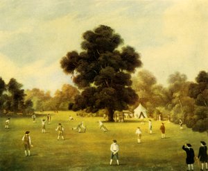 Lords und Gentlemen von Surrey und Kent spielen Cricket im Knole Park, Kent, 1775