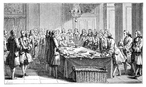 Ludwig XV. unterzeichnet den neuen Vertrag, 1757, 1885