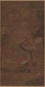 Luohan mit Fliegenwedel und Begleiter