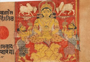 Lustration des Säuglings Jina Mahavira: Folio aus einem Kalpasutra-Manuskript, spätes 14. Jahrhundert von Unbekannt