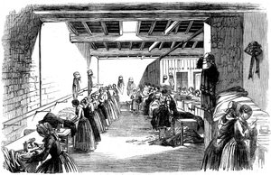 Maschinenraum in einer Dampfnähfabrik, 1854