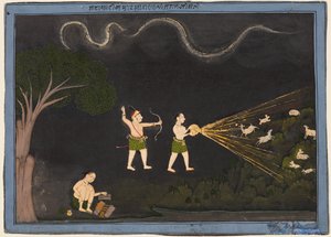 Maharana Jagat Singh als Bhil verkleidet, jagt nachts Hirsche, ca. 1735-40 von Unbekannt