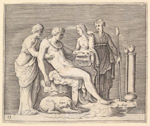 Mann von drei Frauen betreut, veröffentlicht ca. 1599-1622 von Unbekannt