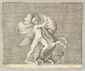 Mann kämpft mit geflügeltem Pferd (veröffentlicht ca. 1599-1622)