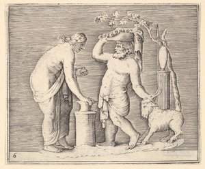 Mann und Frau opfern eine Ziege, veröffentlicht ca. 1599-1622 von Unbekannt