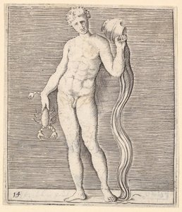 Mann mit Flusskrebs und Wasserkrug, veröffentlicht ca. 1599-1622