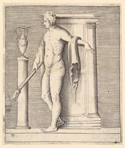 Mann mit Fackel an der Tempeltür, veröffentlicht ca. 1599-1622 von Unbekannt