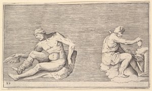 Mann mit Flügel, Mann mit Vase und Hund, veröffentlicht ca. 1599-1622 von Unbekannt