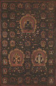 Mandala von Vajradhara, Manjushri und Sadakshari-Lokeshvara, datiert 1479