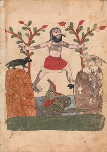 Das Schicksal des Mannes oder der Mann, der Zuflucht in einem von einem Drachen bewohnten Brunnen sucht, Folio..., 18. Jahrhundert