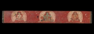 Manuskriptdeckel mit Vishnu flankiert von Lakshmi und Sarasvati, 14. Jahrhundert