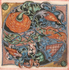 Manuskript-Illumination mit Initiale S, aus einem Chorbuch, 16. Jahrhundert