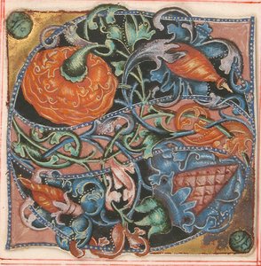 Manuskript-Illumination mit Initiale S, aus einem Chorbuch, Deutsch, 16. Jahrhundert