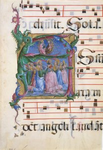 Manuskript-Illumination mit der Himmelfahrt der Jungfrau Maria in einem Initial A, Italienisch, 1450-60 von Unbekannt