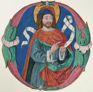 Manuskript-Illumination mit der Figur eines Heiligen in einer Initiale O, Italienisch, ca. 1480 von Unbekannt