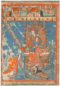 Manuskriptblatt mit Widmung eines Buches an die Jungfrau, ca. 1400 von Unbekannt