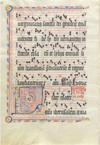 Manuskriptblatt mit Initiale L, aus einem Antiphonar, zweites Viertel des 15. Jahrhunderts