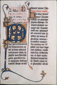 Manuskriptblatt mit Initiale M, aus einem Missale, französisch, ca. 1290