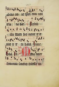 Manuskriptblatt mit Initiale M, aus einem Antiphonar, deutsch, zweites Viertel des 15. Jahrhunderts