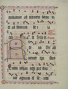 Manuskriptblatt mit Initiale R, aus einem Antiphonar