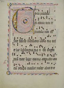 Manuskriptblatt mit Initiale T, aus einem Antiphonar, Deutsch von Unbekannt