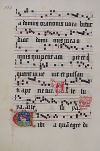 Manuskriptblatt mit Initiale V, aus einem Graduale, deutsch, zweites Viertel des 15. Jahrhunderts