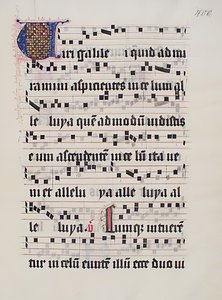 Manuskriptblatt mit Initiale V, aus einem Graduale, deutsch, zweites Viertel des 15. Jahrhunderts