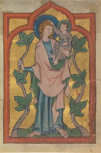 Manuskriptblatt mit dem Heiligen Christophorus, der Christus trägt, frühes 14. Jahrhundert von Unbekannt