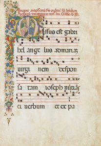 Manuskriptblatt mit Johannes dem Evangelisten und Johannes dem Täufer in einer..., 2. Hälfte des 15. Jahrhunderts
