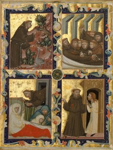 Manuskriptblatt mit Szenen aus dem Leben des Heiligen Franz von Assisi, Italien, ca. 1320-42 von Unbekannt