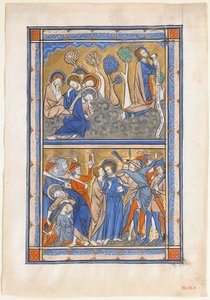 Manuskriptblatt mit der Agonie im Garten und dem Verrat Christi, aus einem königlichen Psalter, ca. 1270