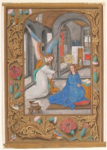 Manuskriptblatt mit der Verkündigung, aus einem Stundenbuch, ca. 1500-1525 von Unbekannt