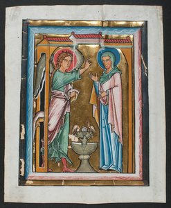 Manuskriptblatt mit der Verkündigung, aus einem Psalter, Mitte 13. Jahrhundert