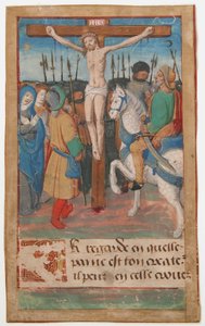 Manuskriptblatt mit der Kreuzigung, aus einem Stundenbuch, Französisch von Unbekannt