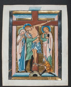 Manuskriptblatt mit der Kreuzabnahme, aus einem Psalter, Mitte des 13. Jahrhunderts