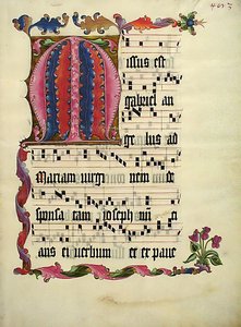 Manuskriptblatt mit Initiale M, aus einem Antiphonar, Deutsch, ca. 1425-50 von Unbekannt