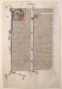 Manuskriptblatt mit dem Beginn des Briefes des Heiligen Paulus an die Epheser, aus einer Bibel, ca. 13. Jahrhundert