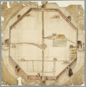 Karte von 1530, die die geplanten, aber nie ausgeführten Mauern von Den Haag, Niederlande zeigt von Unbekannt