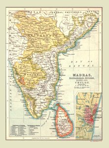 Karte von Madras, Hyderabad, Mysore, Coorg und Ceylon