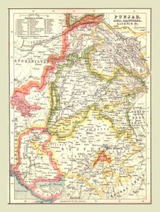 Karte von Punjab, Sind, Rajputana und Kaschmir, 1902