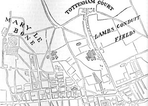 Karte von Rathbone Place und seiner Umgebung, Westminster, London, 1746, 1878 von Unbekannt