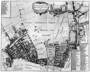 Karte von Shoreditch, Norton Folgate und Cripplegate