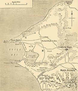 Karte der Suvla-Bucht, Gallipoli-Halbinsel, Erster Weltkrieg, 1915, ca. 1920