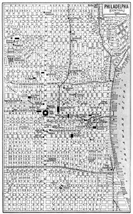 Karte von Zentral-Philadelphia, Pennsylvania, USA, ca. 1930er Jahre von Unbekannt