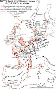 Karte der Wikinger und des westlichen Christentums im 9. Jahrhundert, 1935 von Unbekannt