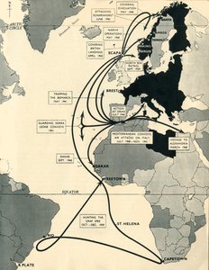 Karte mit den Bewegungen der HMS Ark Royal, 1939-1941, 1942