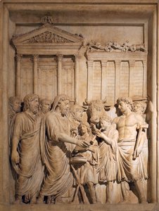 Marcus Aurelius und Mitglieder der kaiserlichen Familie opfern aus Dankbarkeit für den Erfolg gegen germanische Stämme, ca. 176-182 von Unbekannt