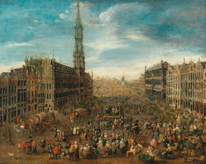 Marktszene auf dem Grand Place in Brüssel, ca. 1670 von Unbekannt