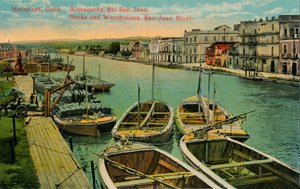 Matanzas, Kuba. Almacenes, Rio San Juan. Docks und Lagerhäuser, San Juan Fluss, um 1910 von Unbekannt